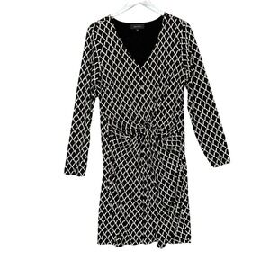 Karen Kane Dress Womens XL Geometric Print V-Neck Long Sleeve Knot Waist Stretch